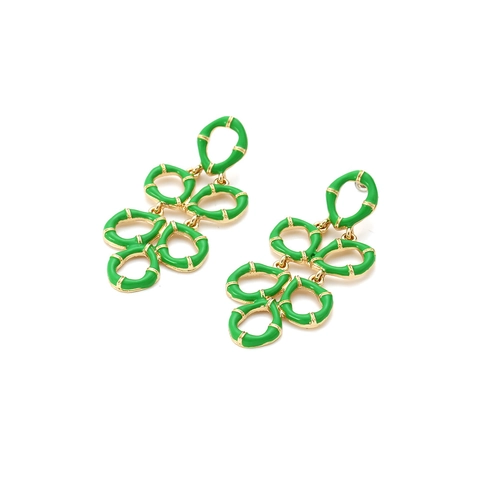 Boucles D'oreilles Pendantes En Émail Vert Joint De Bambou Alliage Plaqué Or Multi Couches Longues Femmes Style Station