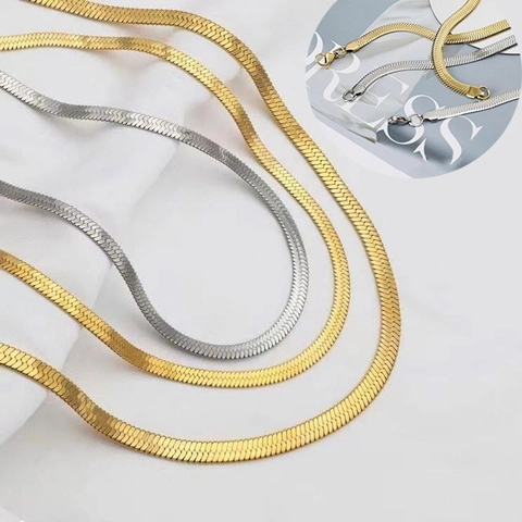 Minimalist 304 Stainless Steel Herringbone Chain Necklace Gold Silver Plated Flat Snake Blade Chain For Women Jewelry Gift