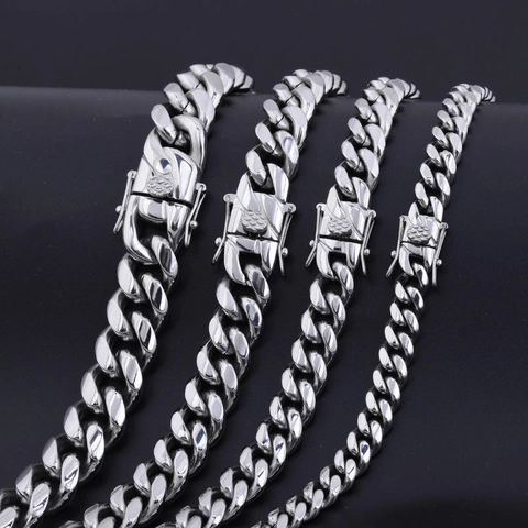 Miami Cuban Link Bracelet Stainless Steel High Polished Hip Hop Streetwear Jewelry For Men With Safety Clasp