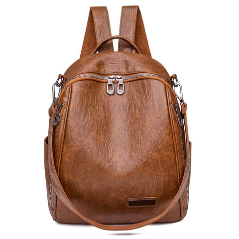 Mochila Vintage de Cuero de PU para Mujer Bolso de Viaje Multifuncional Con Bolsillo Trasero Antirrobo Bolso Casual Moda