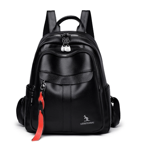Fashion Women Backpack Lychee Grain PU Leather Large Capacity Travel School Bag Waterproof Multi Compartment Design