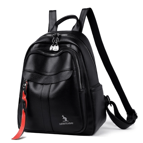 Fashion Women Backpack Lychee Grain PU Leather Large Capacity Travel School Bag Waterproof Multi Compartment Design