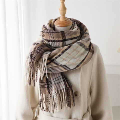 Sciarpa A Quadri Finta Cashmere Plaid Pashmina Scialle Caldo Morbido Grande Involucro Con Nappe Elegante Accessorio Invernale Per Donne