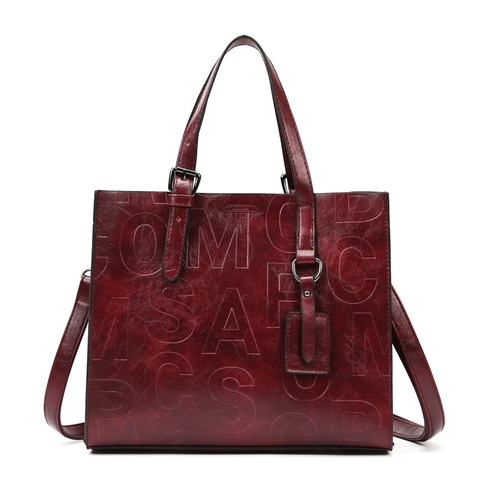 Bolso Tote de Cuero PU Vintage para Mujer Y Estuche Con Letras en Relieve Bolso de Mano Gran Capacidad Bandolera Ajustable