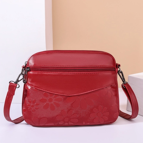 Dames Vintage Bloemen Reliëf PU Leer Schoudertas Meerlaagse Rits Crossbody Kleine Vierkante Tas Verstelbare Riem Dagelijkse Portemonnee