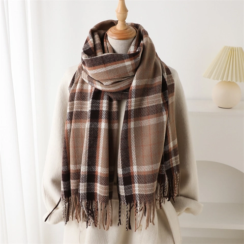 Sciarpa A Quadri Finta Cashmere Plaid Pashmina Scialle Caldo Morbido Grande Involucro Con Nappe Elegante Accessorio Invernale Per Donne