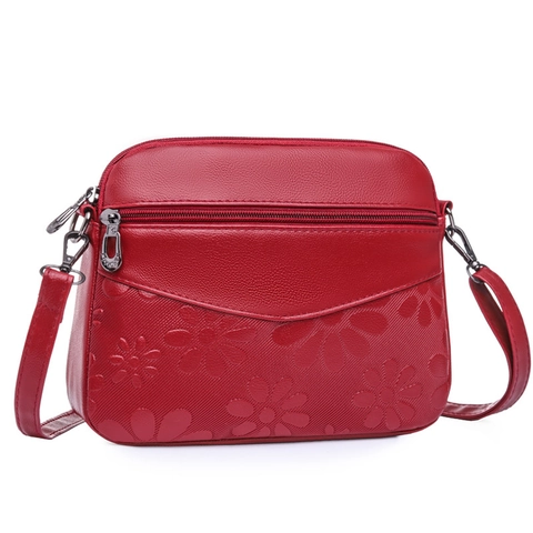 Dames Vintage Bloemen Reliëf PU Leer Schoudertas Meerlaagse Rits Crossbody Kleine Vierkante Tas Verstelbare Riem Dagelijkse Portemonnee