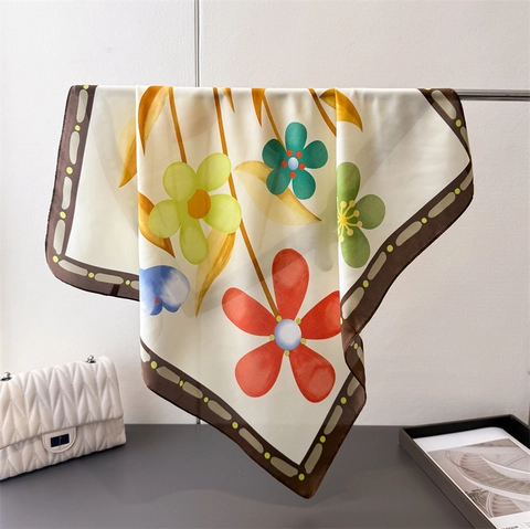 Donne Sciarpa Quadrata Stampa Floreale Raso Sintetica Raso Capelli Bandana Elegante Foulard Scialle Accessorio Liscio Versatile