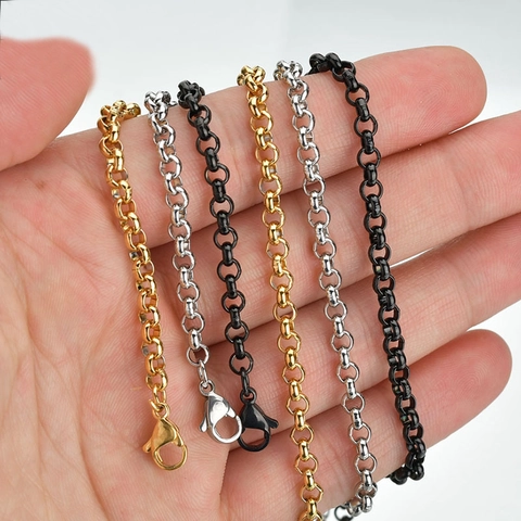 Collier Chaîne Rolo Minimaliste en Acier Inoxydable 304 Hip Hop Acier Titane Chaîne O Pour Hommes Femmes Bijoux Argent Or