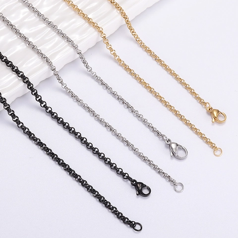 Collier Chaîne Rolo Minimaliste en Acier Inoxydable 304 Hip Hop Acier Titane Chaîne O Pour Hommes Femmes Bijoux Argent Or