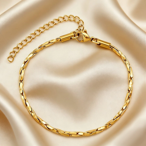 Stainless Steel Bracelet 18K Gold Plated Twisted Hammer Snake Bone Chain Adjustable Jewelry Women Men INS Style Trend