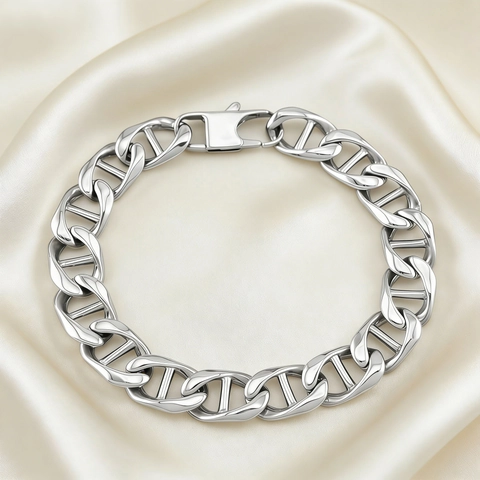 Mariner Link Bracelet Stainless Steel High Polished Heavy Anchor Chain Jewelry For Men Retro Industrial Style