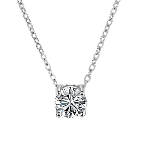 Minimalist Round Zircon Pendant Necklace Stainless Steel Clavicle Chain Four Claw Setting Elegant Jewelry For Women