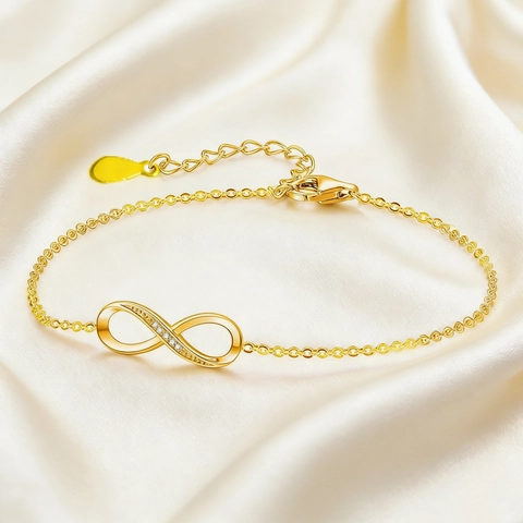 Bracciale Simbolo Infinito Acciaio Al Titanio Zircone Intarsiato Catena Regolabile Gioielli Da Donna