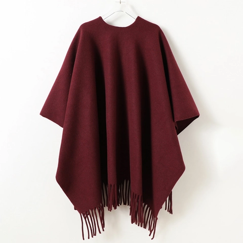 Minimalist Winter Poncho Cloak Shawl With Long Fringe Tassel Warm Polyester Reversible Wrap For Men And Women