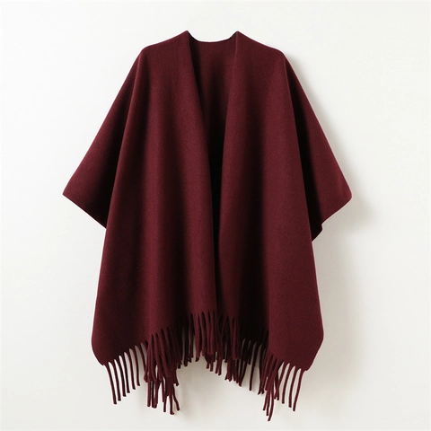 Minimalist Winter Poncho Cloak Shawl With Long Fringe Tassel Warm Polyester Reversible Wrap For Men And Women