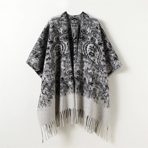 Scialle Poncho in Maglia Vintage Con Motivo Etnico Donna Uomo Inverno Caldo Avvolgente Con Nappine Mantella Aperta Accessorio