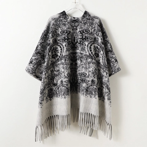 Scialle Poncho in Maglia Vintage Con Motivo Etnico Donna Uomo Inverno Caldo Avvolgente Con Nappine Mantella Aperta Accessorio