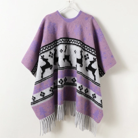 Poncho Châle Tricoté En Polyester Renne Flocon De Neige Hiver Chaud Gland Bloc De Couleur Écharpe Pour Hommes Femmes
