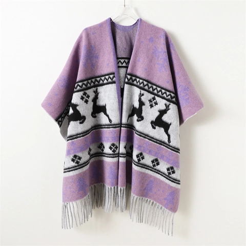 Poncho Châle Tricoté En Polyester Renne Flocon De Neige Hiver Chaud Gland Bloc De Couleur Écharpe Pour Hommes Femmes