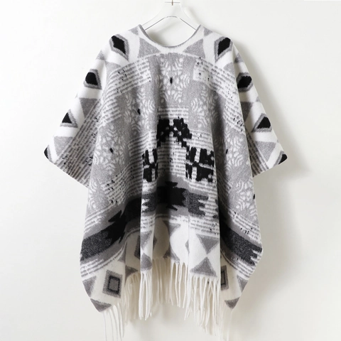 Poncho Scialle Fiocco Di Neve Geometrico Sciarpa Invernale Calda Con Nappe Stile Boho Etnico Per Uomo E Donna Maglia In Poliestere