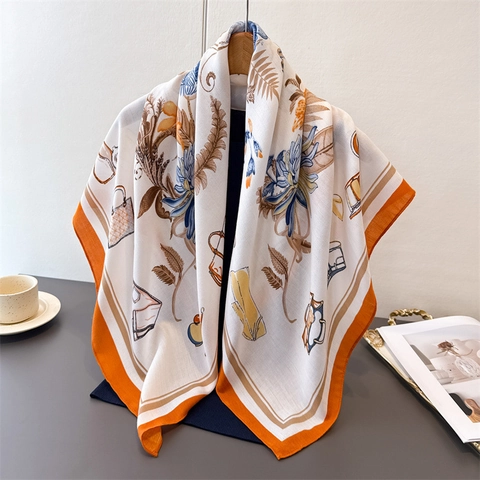 Pañuelo Cuadrado Con Estampado Floral Para Mujer Textura De Satén Tejido De Espiga Chal Retro Elegante