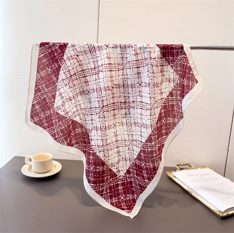 Foulard Quadrato Motivo Plaid Lisca Di Pesce Effetto Satin Poliestere Bandana Retro Francese Elegante Sciarpa Collo Donna
