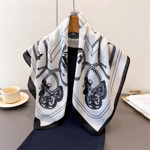 Foulard Quadrato Motivo Equestre Cavallo Poliere Setoso Tessitura Lisca Di Pesce Retro Sciarpa Per Capelli Donna