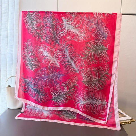 Elegante Bufanda Larga Con Estampado De Plumas De Satén Sintética Chal De Verano Para Mujer Estilo Coreano Versátil Y Moderno