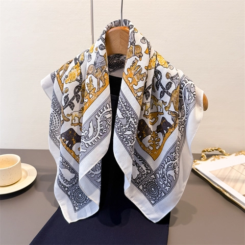 Foulard Carré Vintage Aspect Satin Polyester Imprimé Animal Jungle Rétro Élégant Accessoire Mode Pour Femmes