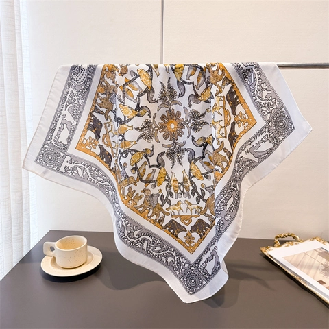 Foulard Carré Vintage Aspect Satin Polyester Imprimé Animal Jungle Rétro Élégant Accessoire Mode Pour Femmes