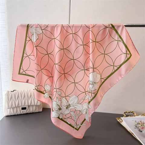 Elegant Floral Geometric Print Satin Square Scarf Soft Satin Silk Like Neck Scarf Headscarf Lightweight Shawl For Women Fashion Accessory