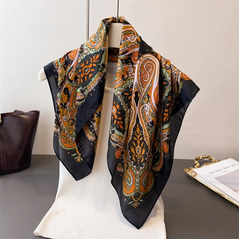 Donna Foulard Quadrato Raso Sintetica Stampa Paisley Bohemienne Bandana Sciarpa Elegante Accessorio Raso