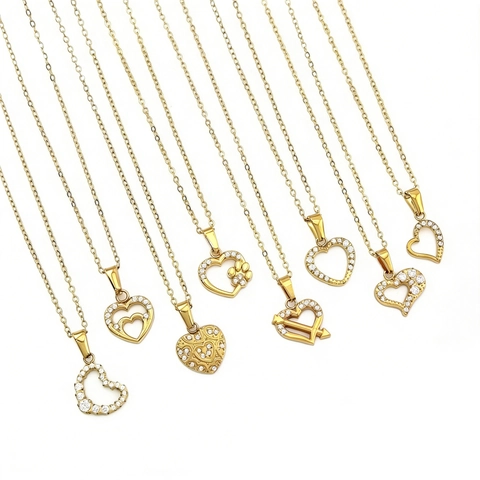 Herz Halskette 18K Vergoldet Edelstahl Zirkonia Hohl Cupid Pfeil Modeschmuck Geschenk Für Frauen