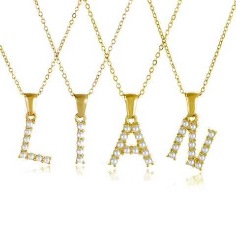 Élégant Collier avec Pendentif Alphabet en Acier au Titane Plaqué Or 18K pour Femme Lettre Initiale Perle A-Z Bijoux de Mode Cadeau d'Anniversaire
