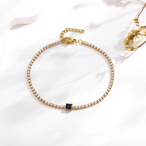 Stainless Steel Tennis Bracelet Gold Plated Sparkling Cubic Zirconia Square Gemstone Adjustable Luxury Jewelry Women