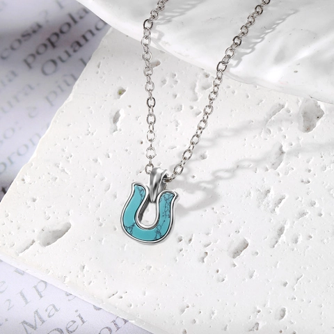 Collana Con Ciondolo A Ferro Di Cavallo Acciaio Inossidabile Turchese A Forma Di U Gioielli Minimalisti Per Donne Regalo Elegante