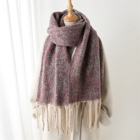 Bufanda De Invierno Chal Largo Imitación Cachemira Bloque De Color Patrón De Onda Geométrica Cálido Suave Con Borlas Para Mujeres