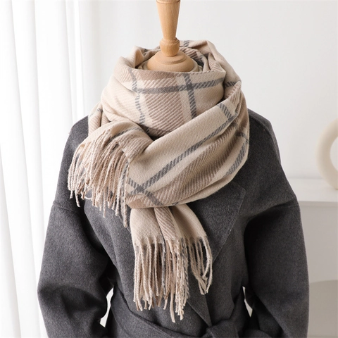 Sciarpa A Quadri Con Nappine Imitazione Cashmere Calda Invernale Lunga Scialle Pashmina Moda Motivo A Griglia Per Donna