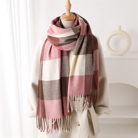 Sciarpa Scialle A Quadri Da Donna Imitazione Cashmere Caldo Inverno Nappe Frangia Coreano Minimalista Morbido Versatile