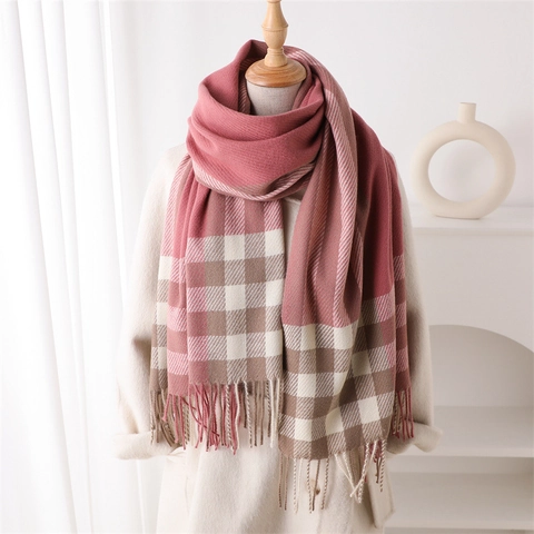 Sciarpa Scialle A Quadri Imitazione Cashmere Caldo Morbido Spesso Blocchi Di Colore Frange Moda Autunno Inverno