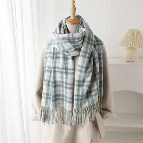 Women Plaid Cashmere-Like Scarf Warm Winter Shawl With Fringe Elegant Checkered Wraps Fashion Versatile Neck Scarf Gift