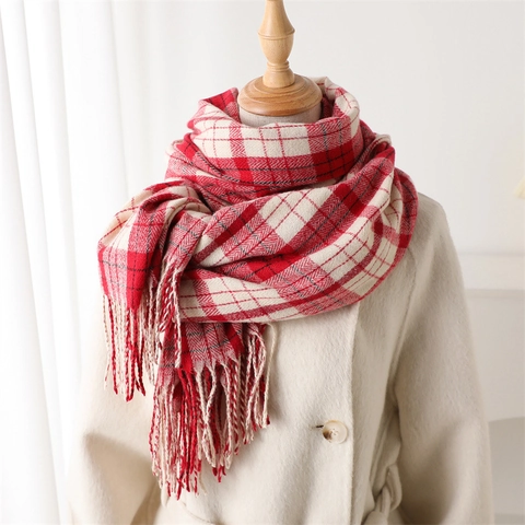 Écharpe À Carreaux D'Hiver Long Châle Chaud En Imitation Cachemire Avec Gland Style Coréen Minimaliste Élégant Pour Femmes