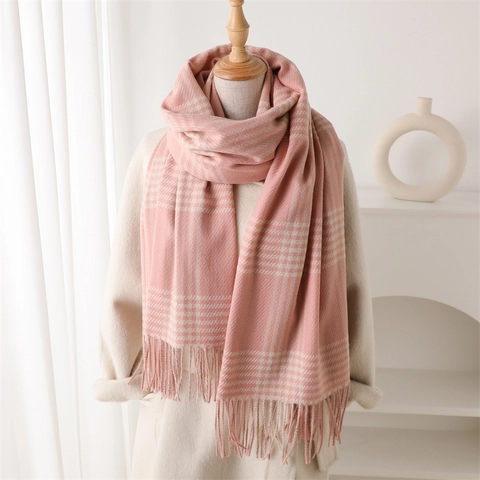 Retro Plaid Warm Scarf For Women Faux Cashmere Winter Shawl Wrap With Tassels British Style Long Soft Pashmina Neck Warmer