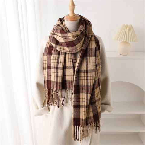 Écharpe À Carreaux D'Hiver Long Châle Chaud En Imitation Cachemire Avec Gland Style Coréen Minimaliste Élégant Pour Femmes