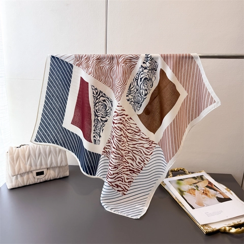 Carré De Satin Mode Polyester Aspect Satin Patchwork Géométrique Zèbre Imprimé Fleuri Français Rétro Élégant Pour Femme