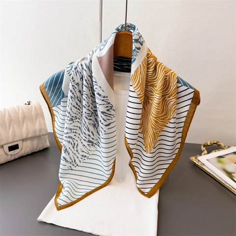 Carré De Satin Mode Polyester Aspect Satin Patchwork Géométrique Zèbre Imprimé Fleuri Français Rétro Élégant Pour Femme