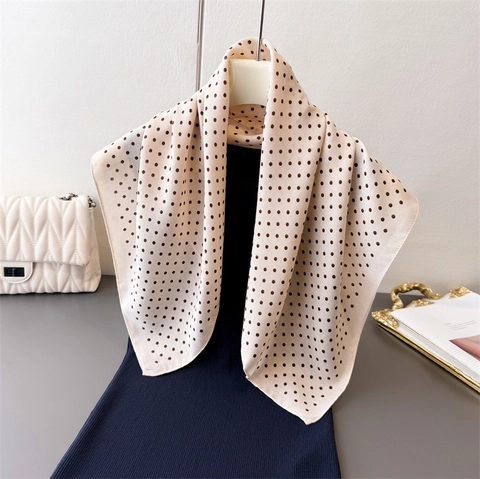Vintage Polka Dot Square Scarf French Style Satin Silk Feel Polyester Bandana Herringbone Printed Neck Scarf Hair Tie For Women