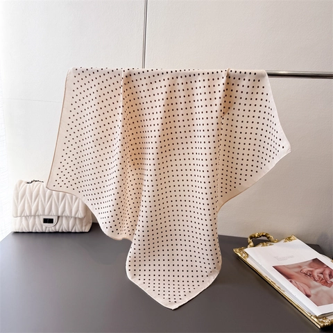 Vintage Polka Dot Square Scarf French Style Satin Silk Feel Polyester Bandana Herringbone Printed Neck Scarf Hair Tie For Women
