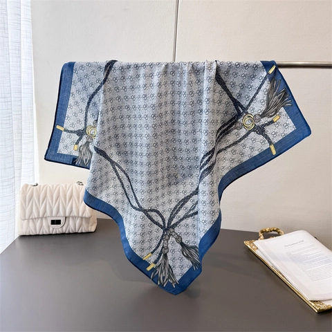 Vintage Monogramm Fischgrätenmuster Quadratisches Halstuch Satin Polyester Elegant Reitstil Kopftuch Halstuch Damen